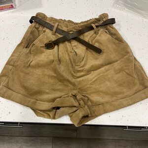 Cider High Waist Tan Corduroy Shorts with Belt